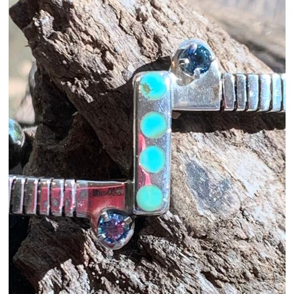 Navajo Artist Herbert Joe SS, Turquoise and Gemstone Cuff - Picture 5 of 8
